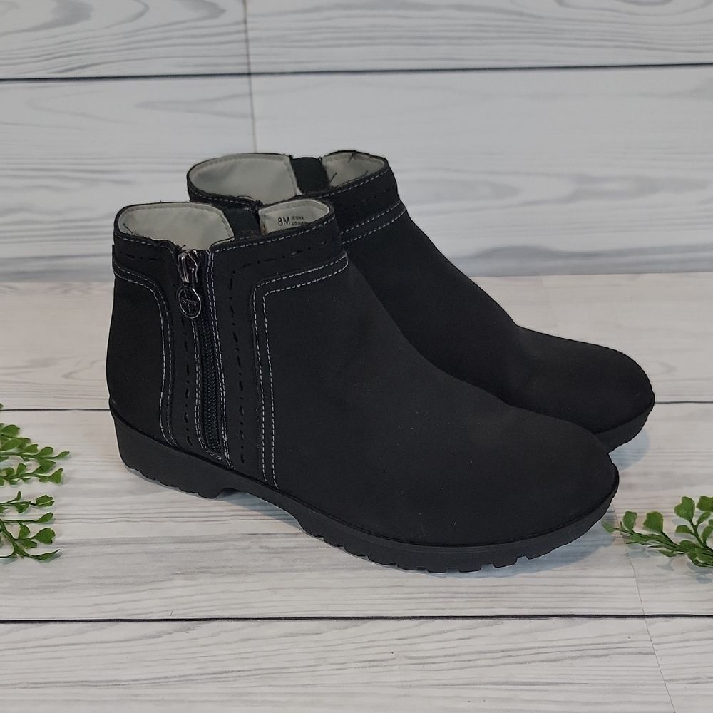 JSport By Jambu Jenna Women's Black Ankle Boots Double Zip Womens Size 8M